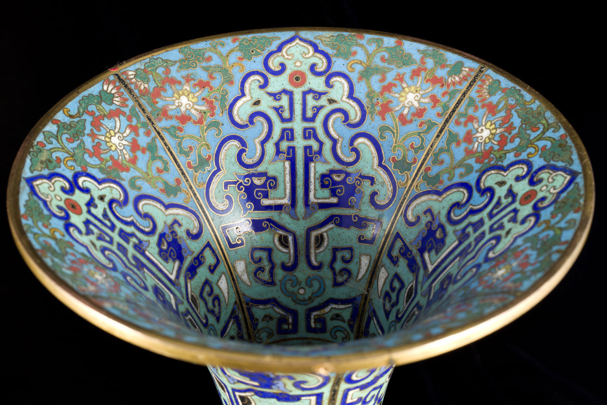 A pair of Gu-shaped cloisonn&eacute; vases Qianlong period