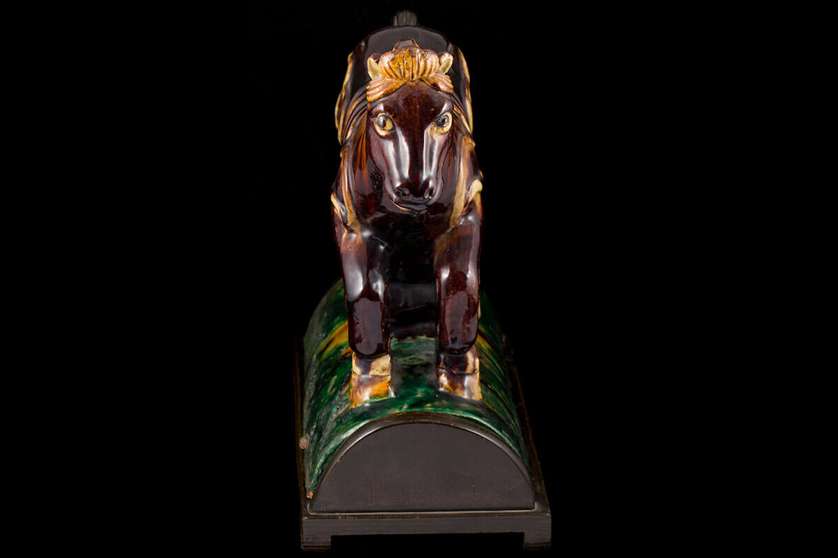 glazed stoneware horse-shaped roof tile