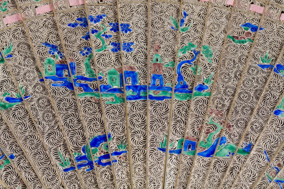 filigree silver and enamel fan