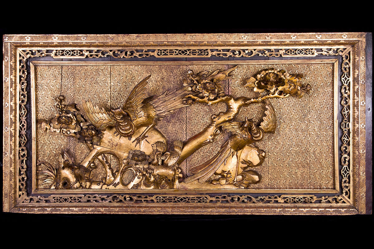 Chinese gilt hardwood large panel in high relief