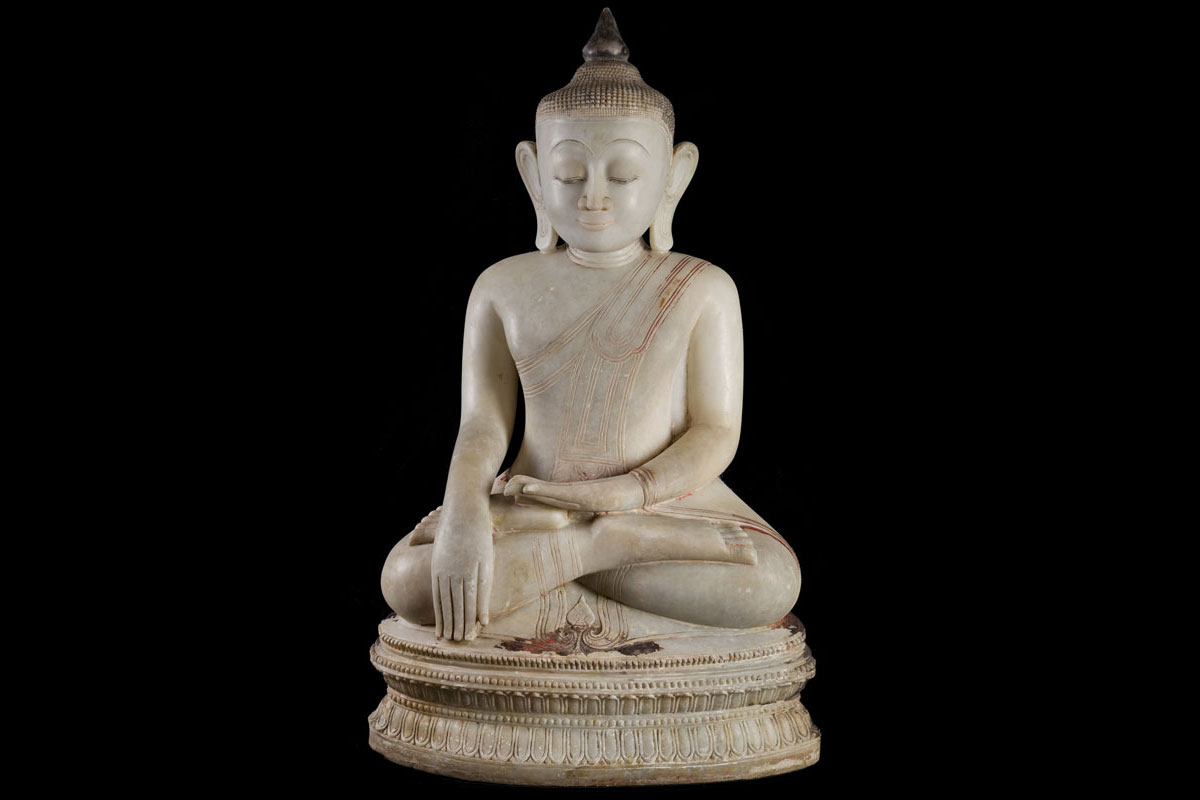 A large white marble Burmese Buddha Post Pagan, Ava Kingdom, 16/17th century